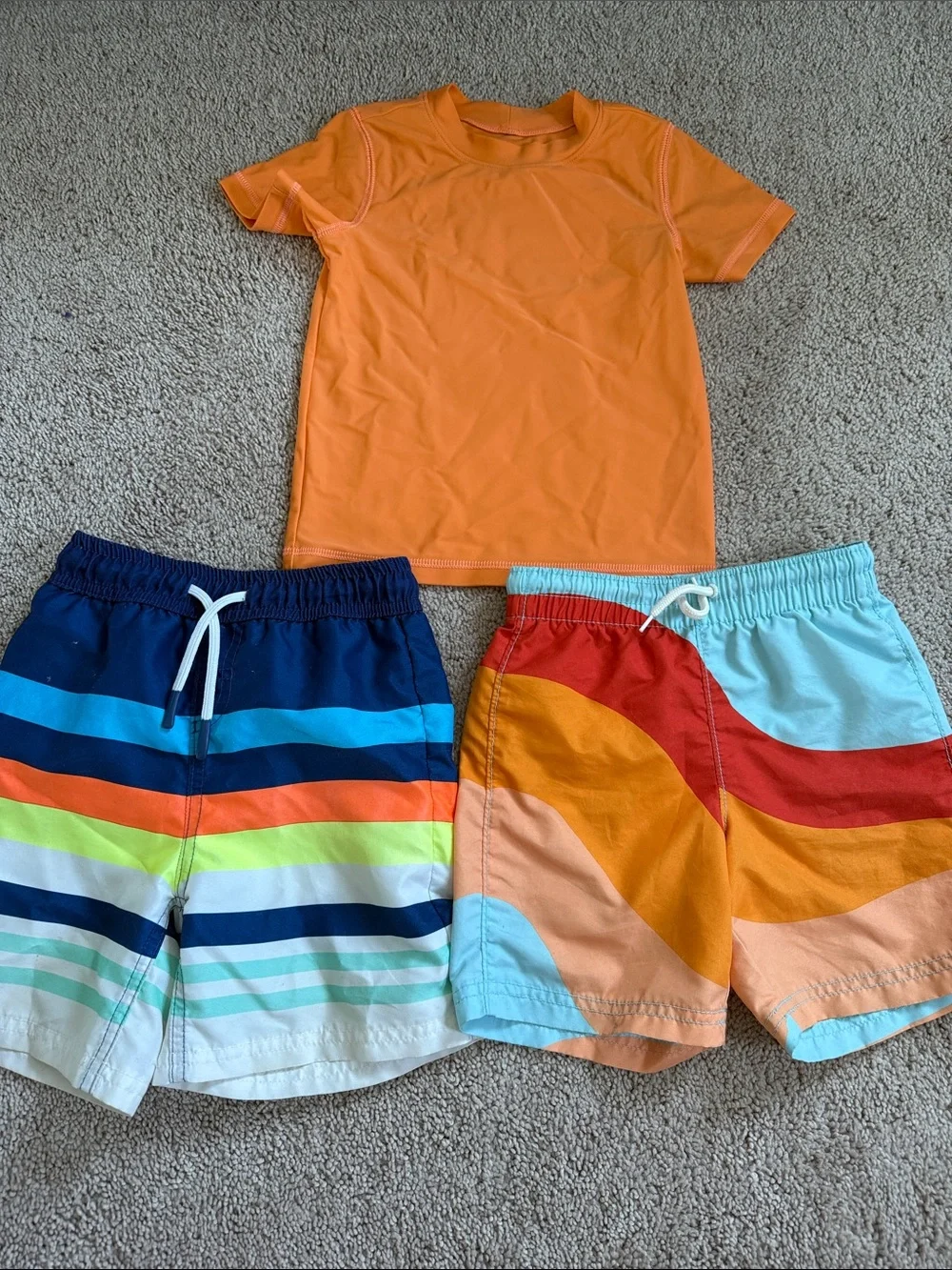 Kids Orange Rash Guard Top with Two Colorful Swim Shorts Boys 4T